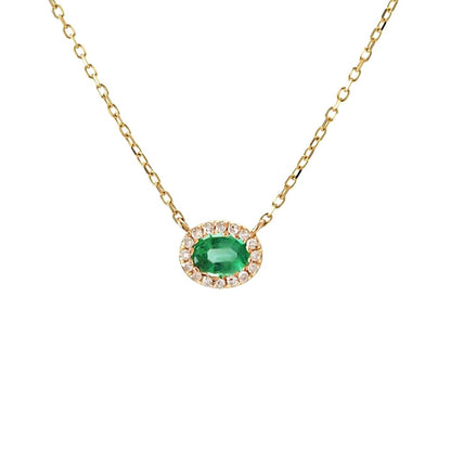 Emerald & Diamond Necklace in 14k Gold