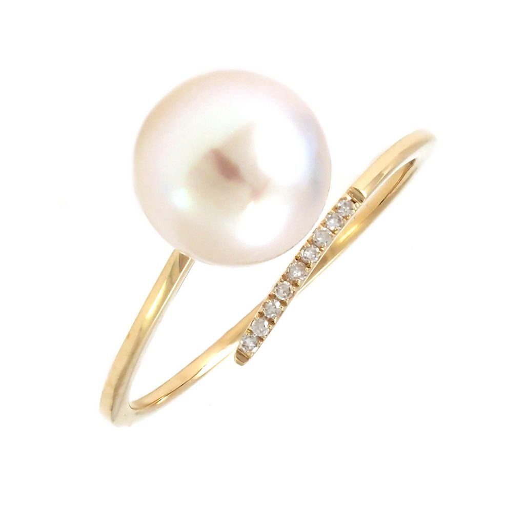 14K Gold Diamond & Pearl Bypass Ring