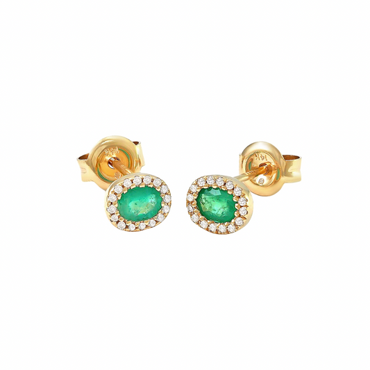 Emerald & Diamond Earrings in 14k Gold